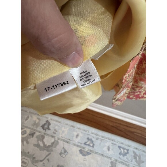 Loft Floral Linen Blend Dress Yellow Pink Size 8 NWOT Coquette Feminine Lovely - Picture 4 of 7